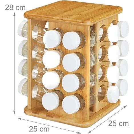Carrousel Bambou, 32 Pots Verre, Présentoir à épices, Organiseur Rotatif, Rangement Cuisine, Nature, Naturel 4 Carrousel Bambou, 32 Pots Verre, Présentoir à épices, Organiseur Rotatif, Rangement Cuisine, Nature, Naturel – Image 4