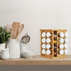 Carrousel Bambou, 32 Pots Verre, Présentoir à épices, Organiseur Rotatif, Rangement Cuisine, Nature, Naturel 9 Carrousel Bambou, 32 Pots Verre, Présentoir à épices, Organiseur Rotatif, Rangement Cuisine, Nature, Naturel -Promos Gout Cuisine Boutique 93269798 5