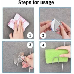 4 Pièces Porte Évier Éponge, Porte Éponge De Cuisine, Porte Éponge Adhésif, Crochet Évier Éponge, Sans Perçage Acier Inoxydable Étanche Porte-Évier Éponge Pour Évier De Cuisine, Cuisine, Récureur -Promos Gout Cuisine Boutique 93280562 5