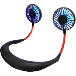 Ventilateur Portatif USB Pour La Nuque Avec Batterie Pour Recharger Mini Ventilateur Avec Col LED Pour L'extérieur Petit Ventilateur, Noir , Taille Unique