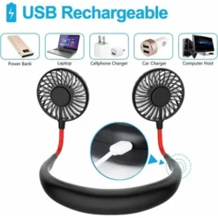 Ventilateur Portatif USB Pour La Nuque Avec Batterie Pour Recharger Mini Ventilateur Avec Col LED Pour L'extérieur Petit Ventilateur, Noir , Taille Unique -Promos Gout Cuisine Boutique 93444792 3