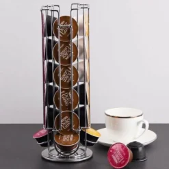 Support à Capsules à Café Dolce Gusto, Porte Capsules Distributeur Présentoir Rotatif Pour 24 Capsules, Supports Rangement Dolce Gusto, 360 Degrés Rotable Range Capsule, Chrome, élégant Et St