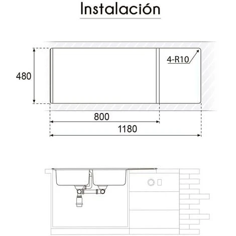 Evier Encastré 120 X 50 Praga - 2 Cuves - Inox 4 Evier Encastré 120 X 50 Praga - 2 Cuves - Inox – Image 4