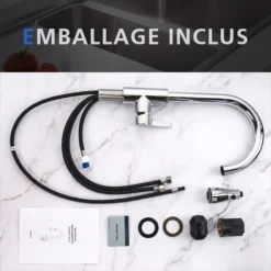 DALMO Robinet De Cuisine Rotatif à 360°, Robinet Évier à Arc Élevé Avec Douchette Extensible, 3 Modes De Jet, Mitigeur Cuisine Acier Inoxydable, DAKF3F -Promos Gout Cuisine Boutique 93556583 5