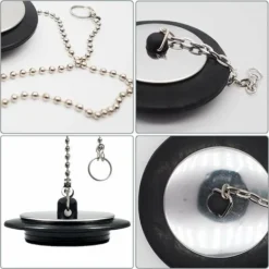 Bouchon D'éVier Avec ChaîNe Couvercle Vidange Caoutchouc Accessoires D'éVier Salle Bain à ChaîNe 4 Bouchons Vidange En Caoutchouc Avec ChaîNe, Pour éViers Baignoire Douches Salle Bain Cuisine (Noir) -Promos Gout Cuisine Boutique 93579435 3