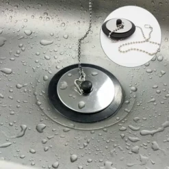 Bouchon D'éVier Avec ChaîNe Couvercle Vidange Caoutchouc Accessoires D'éVier Salle Bain à ChaîNe 4 Bouchons Vidange En Caoutchouc Avec ChaîNe, Pour éViers Baignoire Douches Salle Bain Cuisine (Noir) -Promos Gout Cuisine Boutique 93579435 4