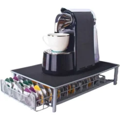 Porte Capsules - Support à Capsules à Café - Capacité 60 Capsules ​- Tiroirs De Rangement - Noir Argent