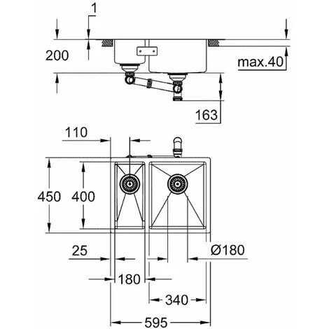 Grohe Éviers - Évier K700 Avec Garniture De Vidage, 595x450 Mm, Inox Brossé 31576SD1 2 Grohe Éviers - Évier K700 Avec Garniture De Vidage, 595x450 Mm, Inox Brossé 31576SD1 – Image 2