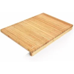 Planche à Découper En Bambou Tranchoir Planchette Ustensile De Cuisine Avec Rigole Pour Le Jus Et Rebord Couteau Plan De Travail Stable H X L X P: 5 X 56 X 38 Cm, Nature