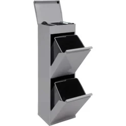 Poubelle De Recyclage En Acier, Poubelle De Tri Sélectif, 2 Seaux, Avec Plateau Supérieur Multifonction, 2 X 17L (34L), Gris 6 Poubelle De Recyclage En Acier, Poubelle De Tri Sélectif, 2 Seaux, Avec Plateau Supérieur Multifonction, 2 X 17L (34L), Gris -Promos Gout Cuisine Boutique 94044523 3