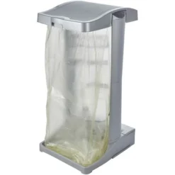 Support à Sacs Poubelles Avec Compartiment De Rangement Intégré, 60-120 L, Ole, Argent