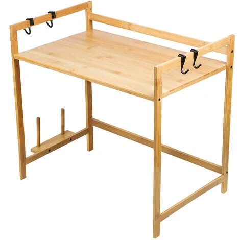 Support De Four à Micro-Ondes En Bambou Étagère Rangement Cuisine Avec Clips De Planche à Découper Et Crochets 52x30x35cm 4 Support De Four à Micro-Ondes En Bambou Étagère Rangement Cuisine Avec Clips De Planche à Découper Et Crochets 52x30x35cm – Image 4