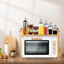 Support De Four à Micro-Ondes En Bambou Étagère Rangement Cuisine Avec Clips De Planche à Découper Et Crochets 52x30x35cm 9 Support De Four à Micro-Ondes En Bambou Étagère Rangement Cuisine Avec Clips De Planche à Découper Et Crochets 52x30x35cm -Promos Gout Cuisine Boutique 94128475 5
