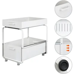 Étagère à Épice, Rangements Sous Evier 2 Niveaux Organisateur Coulissant, Tiroir De Rangement En Métal, Pour épices,Douche,Garde Manger Cuisine,Salle De Bain,sous évier, Blanc -Promos Gout Cuisine Boutique 94183552 3