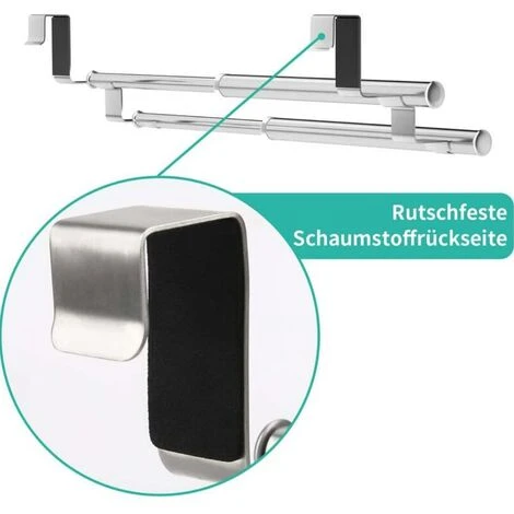 RAINBOW Porte Serviette, Porte Serviette Salle De Bain, Porte Torchon Cuisine Sans Percage, Au-Dessus De La Porte Porte Serviette Extensible Pour Salle De Bains, Acier Inoxydable, Argent 3 RAINBOW Porte Serviette, Porte Serviette Salle De Bain, Porte Torchon Cuisine Sans Percage, Au-Dessus De La Porte Porte Serviette Extensible Pour Salle De Bains, Acier Inoxydable, Argent – Image 3