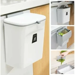 Poubelle Suspendue Cuisine Avec Couvercle, 9L Poubelle Murale Cuisine, Poubelle Camping Car Suspendu Pour Portes D'armoires Placard Salle De Bain - 29,5 X 13 X 23,7 CM