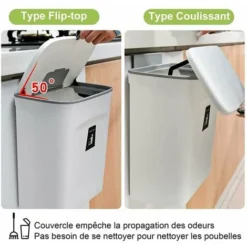 Poubelle Suspendue Cuisine Avec Couvercle, 9L Poubelle Murale Cuisine, Poubelle Camping Car Suspendu Pour Portes D'armoires Placard Salle De Bain - 29,5 X 13 X 23,7 CM -Promos Gout Cuisine Boutique 94632185 3