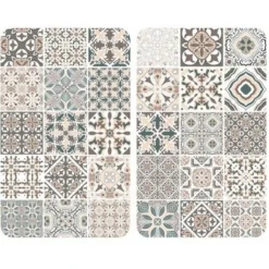 Olhetc Protection Plaque De Cuisson, Cache Plaque De Cuisson En Verre Carreaux De Ciment, Lot De 2, Verre Trempé, 30x52 Cm, Multicolore