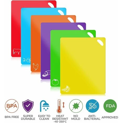 Planche à Découper - New 6pcs Très épais Plastique Planches à Découper Antidérapante Avec Icônes De Nourriture Et Facile à Accrocher, Sécurité Du Lave-Vaisselle 3 Planche à Découper - New 6pcs Très épais Plastique Planches à Découper Antidérapante Avec Icônes De Nourriture Et Facile à Accrocher, Sécurité Du Lave-Vaisselle – Image 3