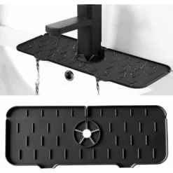 De Robinet En Silicone, Tapis De Robinet De Cuisine, Pare-Éclaboussures D'Évier De Cuisine Lavable, Tapis De Cuisine En Silicone Avec Drainage,le Noir 1 Pièce