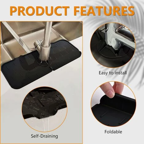 De Robinet En Silicone, Tapis De Robinet De Cuisine, Pare-Éclaboussures D'Évier De Cuisine Lavable, Tapis De Cuisine En Silicone Avec Drainage,le Noir 1 Pièce 2 De Robinet En Silicone, Tapis De Robinet De Cuisine, Pare-Éclaboussures D'Évier De Cuisine Lavable, Tapis De Cuisine En Silicone Avec Drainage,le Noir 1 Pièce – Image 2