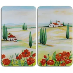 Olhetc Protection Plaque De Cuisson, Couvre Plaque De Cuisson En Verre Toscane, Lot De 2, Verre Trempé, 30x52 Cm, Multicolore
