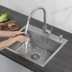 Cecipa Évier De Cuisine 1 Bac, Évier De Cuisine 50 X 45 X 18,5 Cm, Évier De Cuisine Carré Inoxydable Brossé, Sans Distributeur De Savon