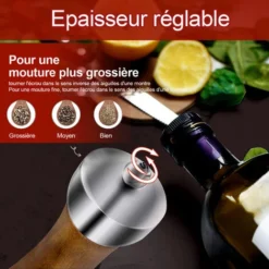 Moulin A Poivre Et Sel, Lot De 2 Moulin Sel Poivre Bois, Manuel Moulin à Sel Et Poivre, Réglables Broyeur D'Épices En Céramique, Salière Et Poivrièr 8,5 Pouces, Pour Sel De Mer, Piment, Poivre -Argent -Promos Gout Cuisine Boutique 95217299 3