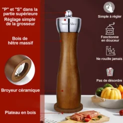 Moulin A Poivre Et Sel, Lot De 2 Moulin Sel Poivre Bois, Manuel Moulin à Sel Et Poivre, Réglables Broyeur D'Épices En Céramique, Salière Et Poivrièr 8,5 Pouces, Pour Sel De Mer, Piment, Poivre -Argent -Promos Gout Cuisine Boutique 95217299 4