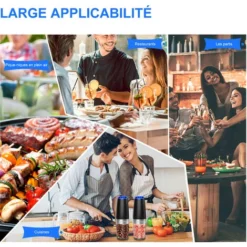 Ensemble De Moulin à Poivre Électrique Par Gravité, Lumière LED Bleu, Et Grossièreté Réglable, Fonctionnement à Une Main/ Sur Batterie, Noir/Argenté -Promos Gout Cuisine Boutique 95217305 4