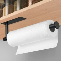 Support Porte Sopalin, Adhésif Ou Perçage Porte Rouleau Papier Cuisine Sous L'armoire, Acier Inoxydable Porte Essuie Tout Pour Salle De Bain Et De Cuisine, Noir