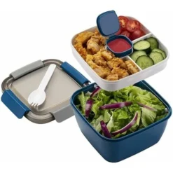 1.1L-Lunch Box Aveccompartiment De Subdivision,Boite Repas Adultes/Enfants,Bento Lunch Box Durable,Lunch Box Salade Boîtes Repas Micro Onde Pour Les Voyages école/travail/pique-nique (blue)