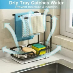 Organisateur D'évier - égouttoir Mural Pour Serviettes, éponges, Brosse Avec Bac D’égouttement Pour Cuisine Et Salle De Bain (noir) -Promos Gout Cuisine Boutique 95823340 3