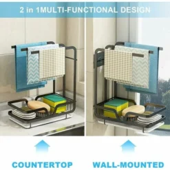 Organisateur D'évier - égouttoir Mural Pour Serviettes, éponges, Brosse Avec Bac D’égouttement Pour Cuisine Et Salle De Bain (noir) -Promos Gout Cuisine Boutique 95823340 5