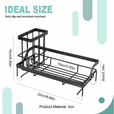 KAEJYIUT Organiseur D'évier De Cuisine Avec Bac D'évacuation, éponge, Brosse à Récurer, Chiffon De Vaisselle, Support De Comptoir, En Acier Inoxydable – Noir 2 KAEJYIUT Organiseur D'évier De Cuisine Avec Bac D'évacuation, éponge, Brosse à Récurer, Chiffon De Vaisselle, Support De Comptoir, En Acier Inoxydable – Noir – Image 2