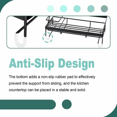 KAEJYIUT Organiseur D'évier De Cuisine Avec Bac D'évacuation, éponge, Brosse à Récurer, Chiffon De Vaisselle, Support De Comptoir, En Acier Inoxydable – Noir 3 KAEJYIUT Organiseur D'évier De Cuisine Avec Bac D'évacuation, éponge, Brosse à Récurer, Chiffon De Vaisselle, Support De Comptoir, En Acier Inoxydable – Noir – Image 3