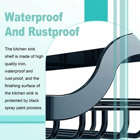 KAEJYIUT Organiseur D'évier De Cuisine Avec Bac D'évacuation, éponge, Brosse à Récurer, Chiffon De Vaisselle, Support De Comptoir, En Acier Inoxydable – Noir 4 KAEJYIUT Organiseur D'évier De Cuisine Avec Bac D'évacuation, éponge, Brosse à Récurer, Chiffon De Vaisselle, Support De Comptoir, En Acier Inoxydable – Noir – Image 4
