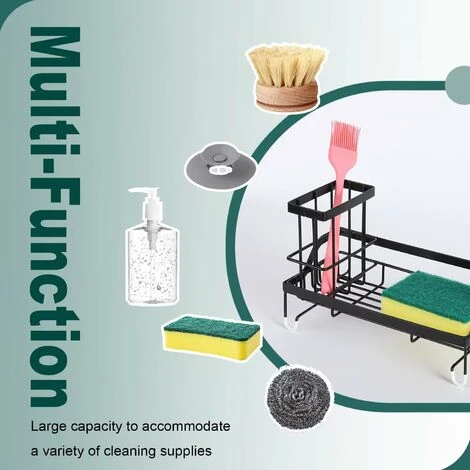 KAEJYIUT Organiseur D'évier De Cuisine Avec Bac D'évacuation, éponge, Brosse à Récurer, Chiffon De Vaisselle, Support De Comptoir, En Acier Inoxydable – Noir 5 KAEJYIUT Organiseur D'évier De Cuisine Avec Bac D'évacuation, éponge, Brosse à Récurer, Chiffon De Vaisselle, Support De Comptoir, En Acier Inoxydable – Noir – Image 5