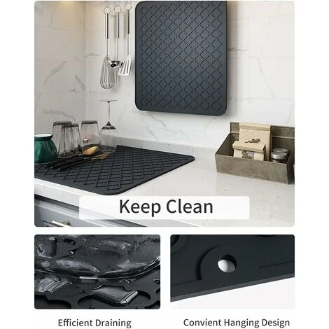 Tapis De Séchage Pour Comptoir De Cuisine, Tapis Résistant à La Chaleur, Gadgets De Cuisine, Accessoires De Cuisine (30,5 X 40,6 Cm, Noir) 2 Tapis De Séchage Pour Comptoir De Cuisine, Tapis Résistant à La Chaleur, Gadgets De Cuisine, Accessoires De Cuisine (30,5 X 40,6 Cm, Noir) – Image 2