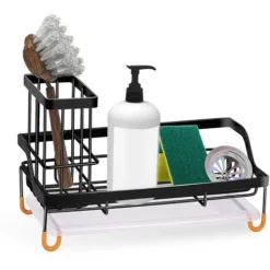 Rangement Evier Cuisine Support Brosse Éponge Organiseur Pour à Poser Acier Inoxydable - Noir