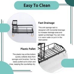 Rangement Evier Cuisine Support Brosse Éponge Organiseur Pour à Poser Acier Inoxydable - Noir -Promos Gout Cuisine Boutique 96191900 3