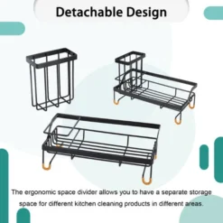 Rangement Evier Cuisine Support Brosse Éponge Organiseur Pour à Poser Acier Inoxydable - Noir -Promos Gout Cuisine Boutique 96191900 4