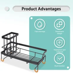 Rangement Evier Cuisine Support Brosse Éponge Organiseur Pour à Poser Acier Inoxydable - Noir -Promos Gout Cuisine Boutique 96191900 5