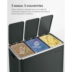 Songmics Poubelle De Recyclage, Poubelle De Tri, 3 X 18L, 3 Compartiments, Mécanisme Tampon, Pédales, Couvercle, Seaux Intérieurs En Plastique Avec Poignées, Gris Anthracite LTB54GS 8 Songmics Poubelle De Recyclage, Poubelle De Tri, 3 X 18L, 3 Compartiments, Mécanisme Tampon, Pédales, Couvercle, Seaux Intérieurs En Plastique Avec Poignées, Gris Anthracite LTB54GS -Promos Gout Cuisine Boutique 96254575 4