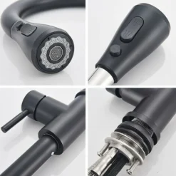 Robinet De Cuisine Avec Douchette Extractible Noir Robinet Mitigeur D'évier Pivotant à 360 Degrés Avec 3 Modes De Pulvérisation Robinet De Cuisine à Levier Unique Évier Chaud Et Froid Disponible -Promos Gout Cuisine Boutique 96499989 5