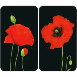 WENKO Protection Plaque De Cuisson En Verre, Couvre Plaque Coquelicot, Lot De 2, Verre Trempé, 30x52 Cm, Multicolore