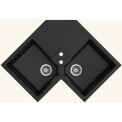 Evier D'angle Granit Noir Kümbad VOZ 2 Bacs