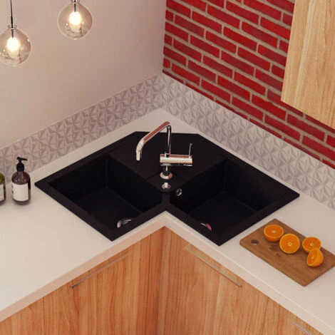 Evier D'angle Granit Noir Kümbad VOZ 2 Bacs 2 Evier D'angle Granit Noir Kümbad VOZ 2 Bacs – Image 2
