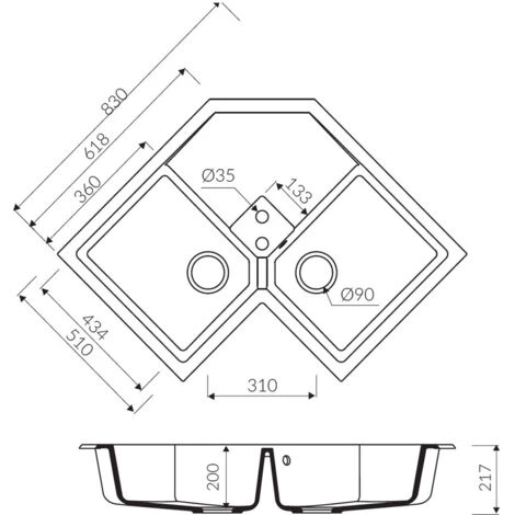 Evier D'angle Granit Noir Kümbad VOZ 2 Bacs 3 Evier D'angle Granit Noir Kümbad VOZ 2 Bacs – Image 3