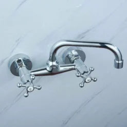 Robinet Mural Rétro Robinet Mural Salle De Bain Robinet De Cuisine évier Mitigeur Robinet De Lavabo En Laiton à Deux Poignées En Laiton Bec Pivotant En U -Promos Gout Cuisine Boutique 96931664 3